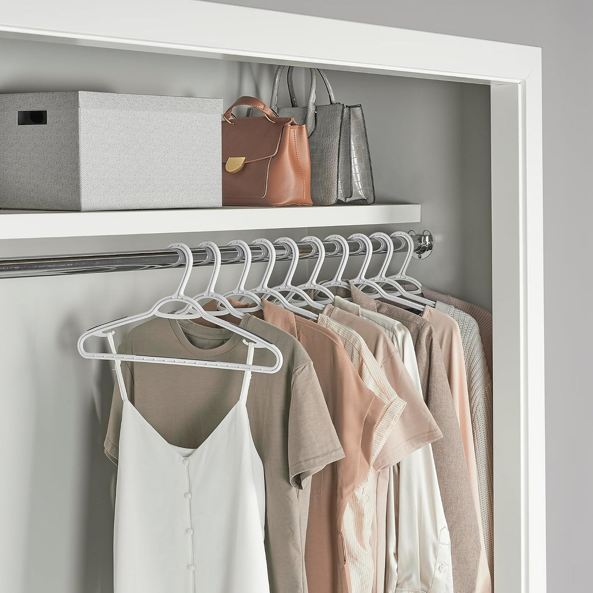 Neatfreak Slim Non Slip Hangers - Space Saving Set of 10 With Lingerie Hooks and Pants/Accessories Bar - Patented W Frame White Plastic Hangers