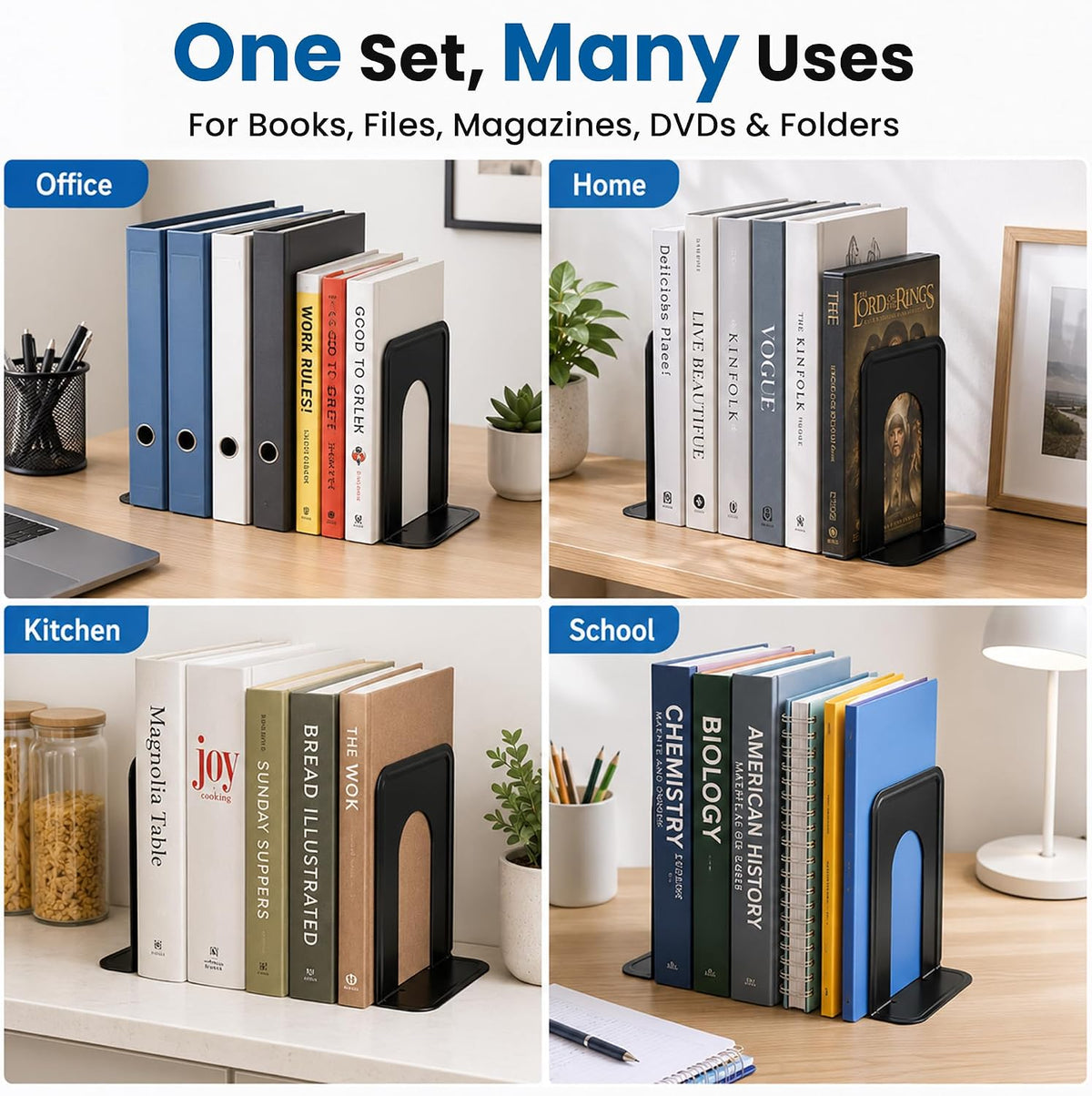 6 Pairs Heavy Duty Metal Book Ends for Shelves