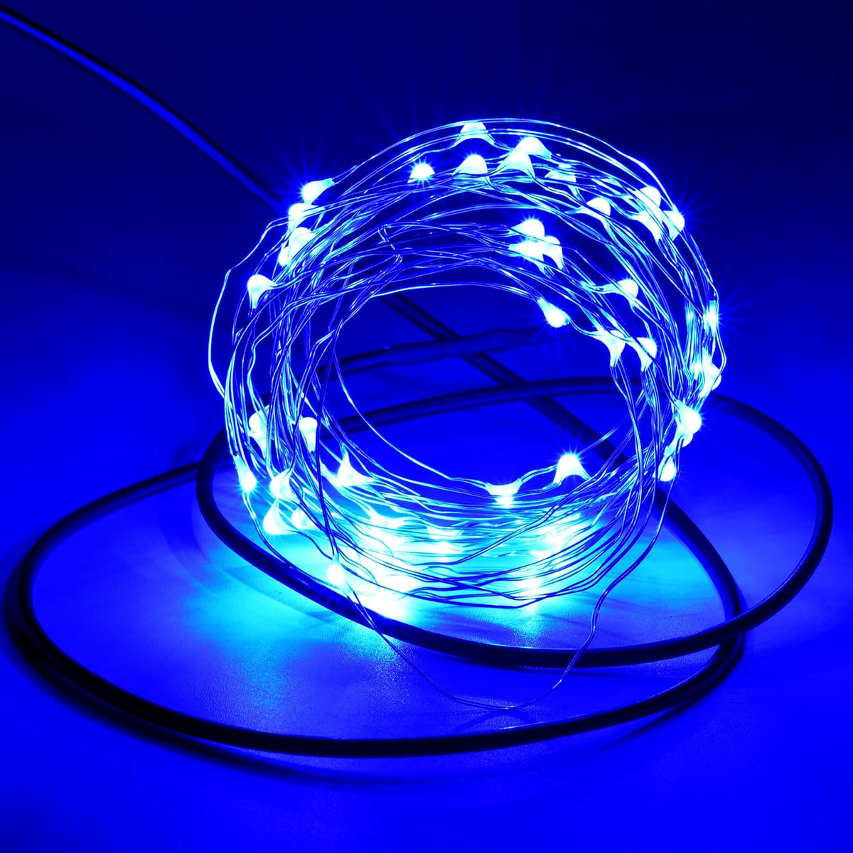 Karlling USB Plug in LED Fairy Lights,2 Packs of 50 LED Bulbs 16 Ft Silver Wire Waterproof Starry String Lights for Bedroom Patio Garden Party Wedding Commercial Lighting (Blue)