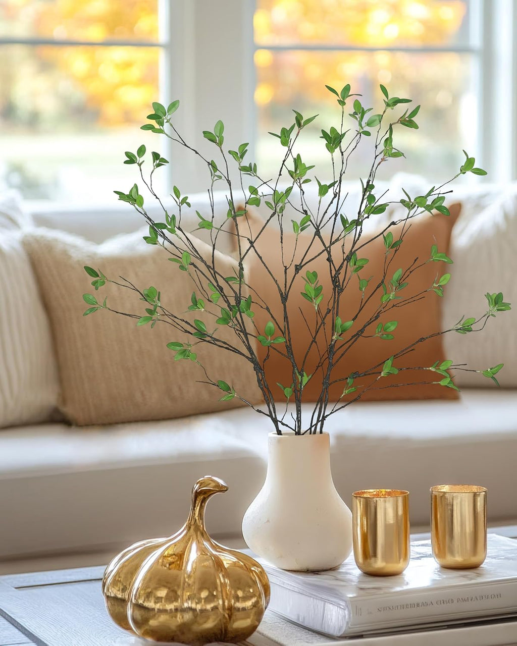 5pcs Artificial Ficus Branches Eucalyptus Stems Plants,Green