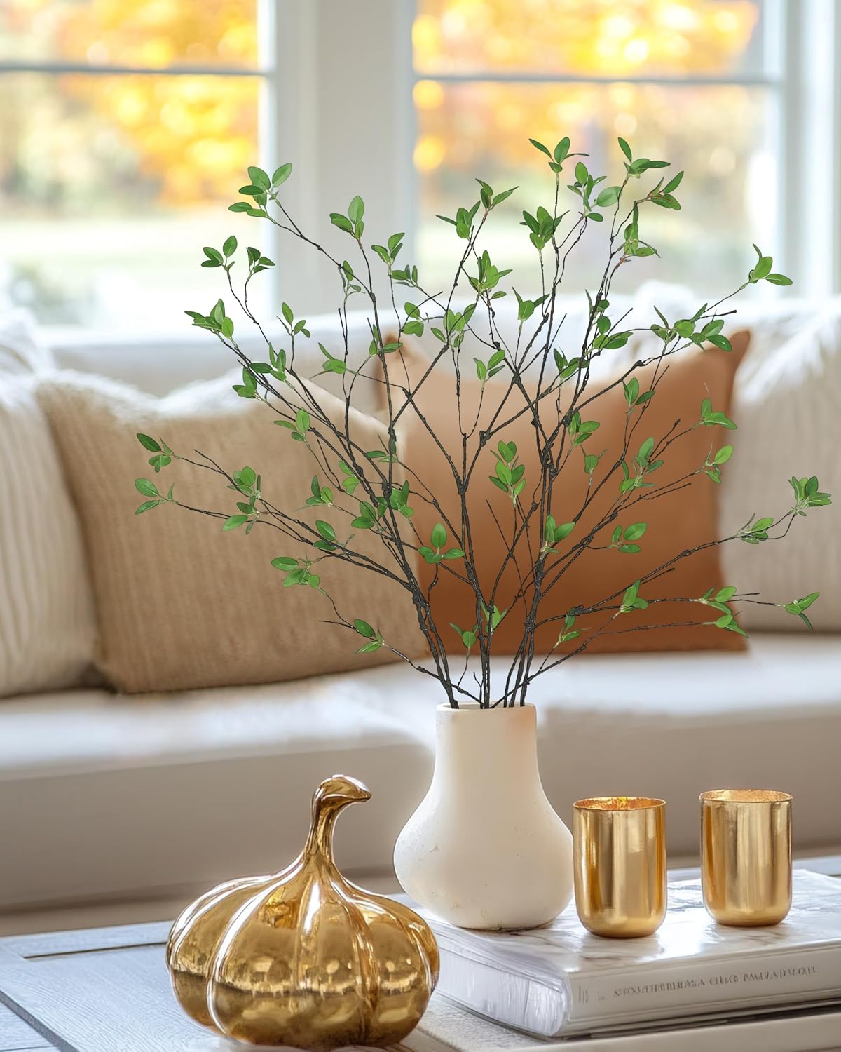 5pcs Artificial Ficus Branches Eucalyptus Stems Plants,Green