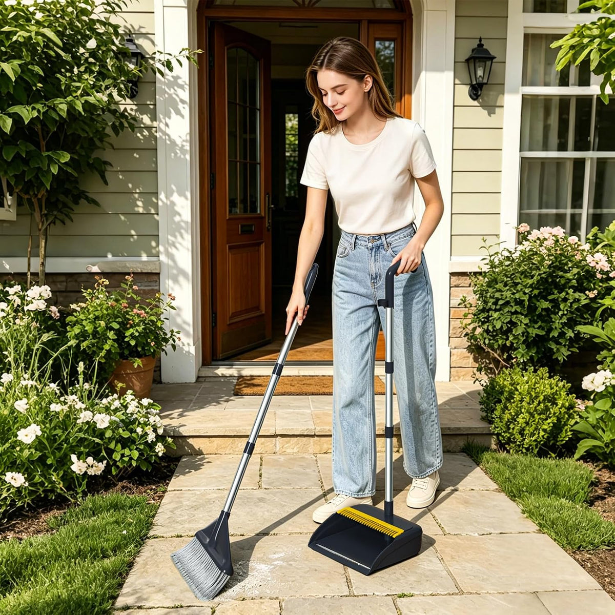 Broom and Dustpan Set with 52" Long Handle