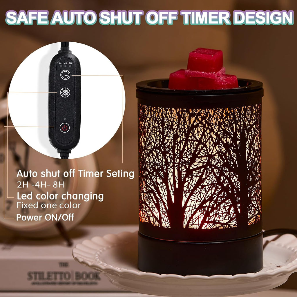 Enaroma Fragrance Wax Melts Warmer with 7 Colors LED Changing Light Classic Black Forest Design Scent Oil Candle Warmer for Home Black Tree Timer