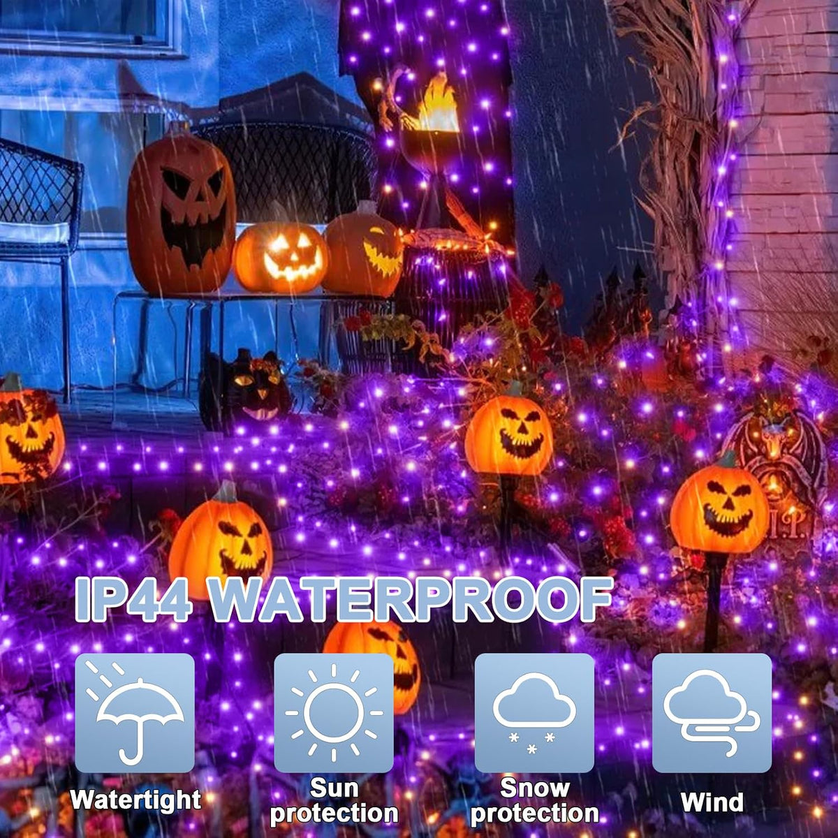 LAMPHOME Halloween Lights, 99ft 300LED Light Purple String Lights, Clear Wire 16 Modes LED Waterproof Indoor Outdoor Purple Christmas Lights Plug in, Halloween Bedroom Garden Party Decor