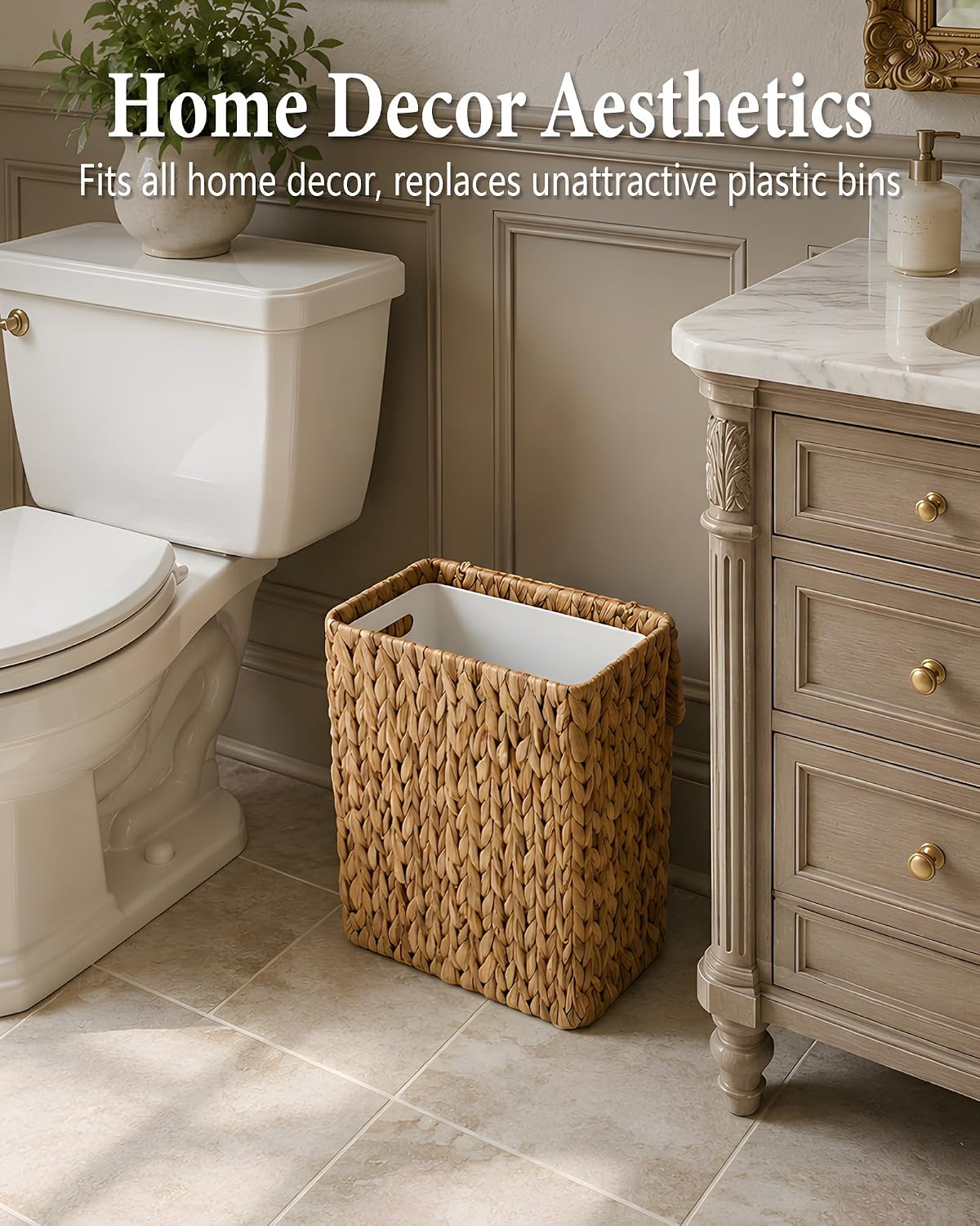 Wicker Trash Can with Lid, 3 Gallon Small Bathroom Trash Can