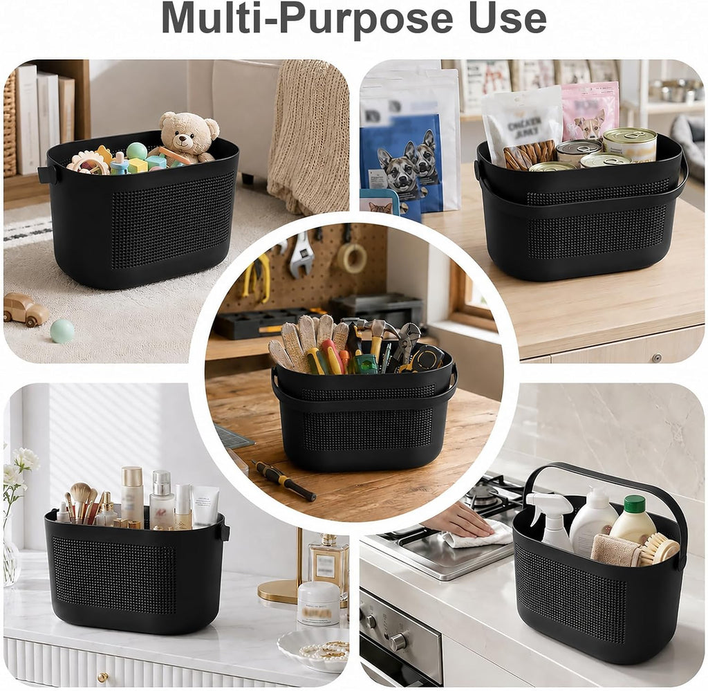 Plastic Portable Shower Caddy Basket, Storage Organizer with Handle, Black