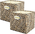 ANMINY Leopard Cheetah Print Storage Cubes Bins, Velvet, Brown, 11Inch 2PCS