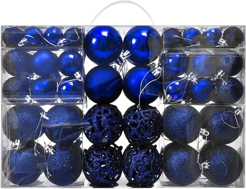 NJN 100Pcs Christmas Ball Ornament Set, Royal Blue Ornaments for Xmas Tree Decor Plastic Shatterproof Decorative Hanging Baubles for Holiday Party Wedding Tree Decoration