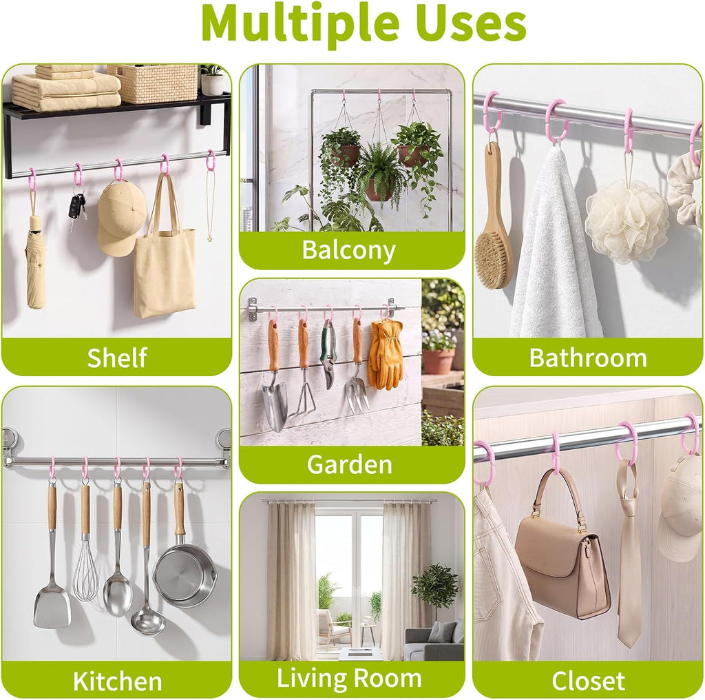 24 Pack Plastic Shower Curtain Hooks, Goowin C Shaped Pink Shower Curtain Rings Rust Proof, Anti-Drop Shower Curtain Hangers Shower Hooks for Shower Curtain, Bathroom Shower Rings for Curtain, Pink