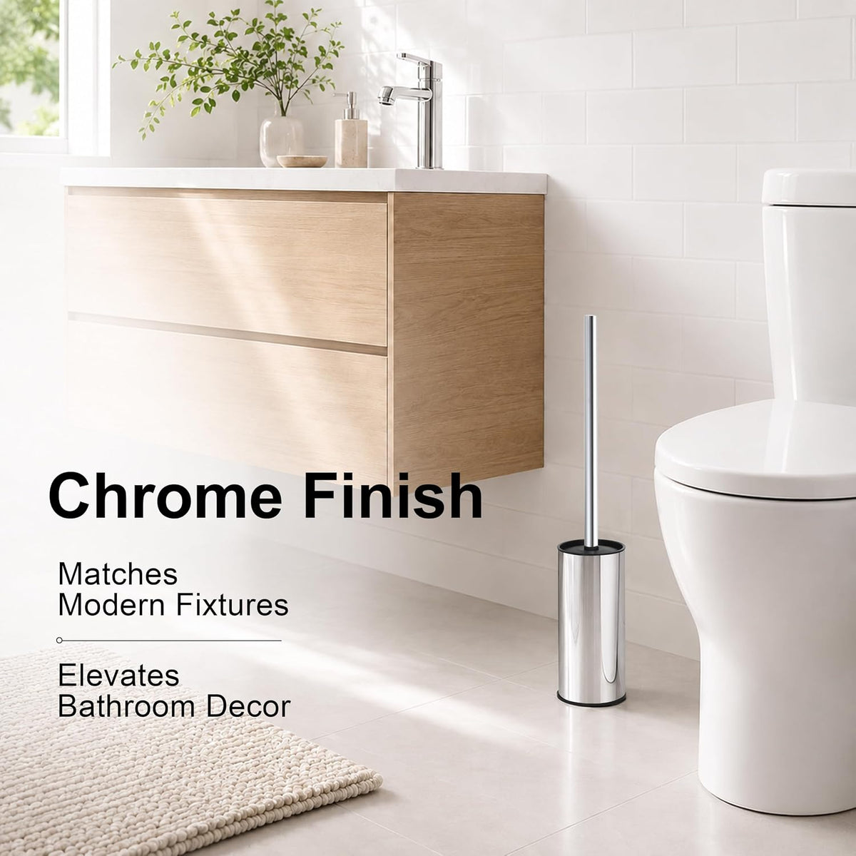 BGL Toilet Brush and Holder Set, Chrome Finish