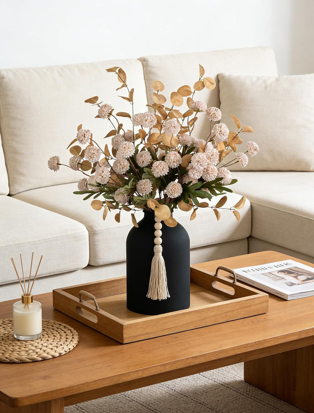 BLOSMON Fake Flowers Centerpieces for Tables, Beige Mums for Dining Room