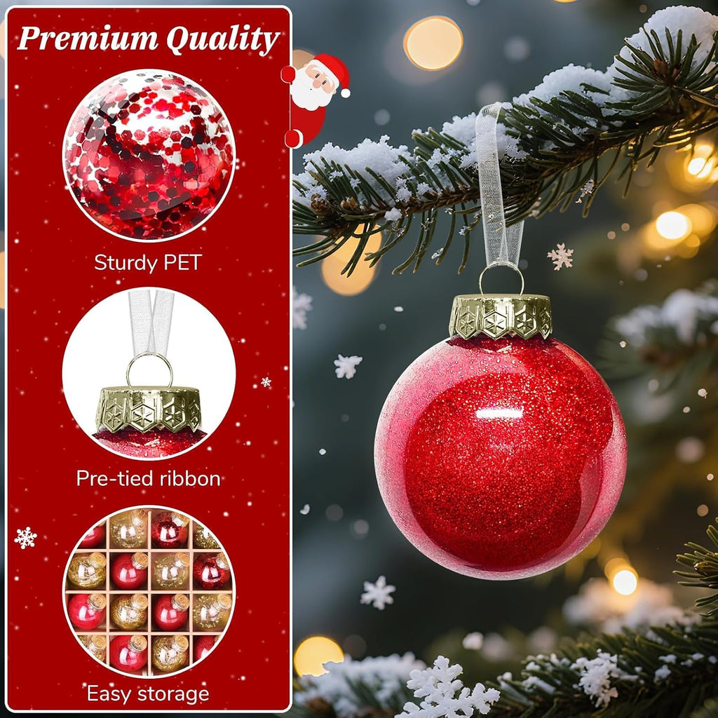 32 Piece Christmas Ball Ornaments Set, Clear Unbreakable Tree Decor