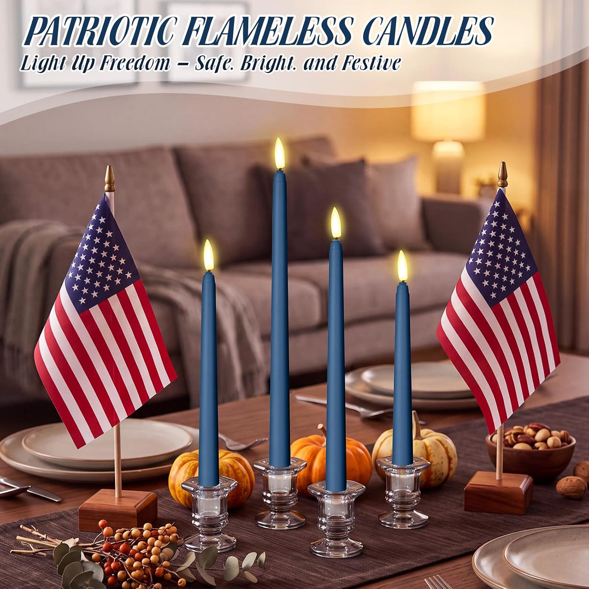 24 Pcs LED Taper Candle, Classic, 8.5",9.65",10.8",12.8", Dark Blue
