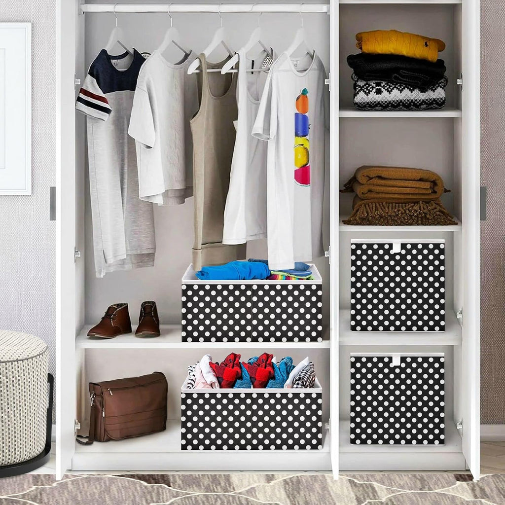CaTaKu Polka Dots Cube Storage Bins for Organization, Rectangular Fabric Black and White Storage Cubes Storage Bins for Cube Organizer Foldable Storage Baskets for Shelves Living Room