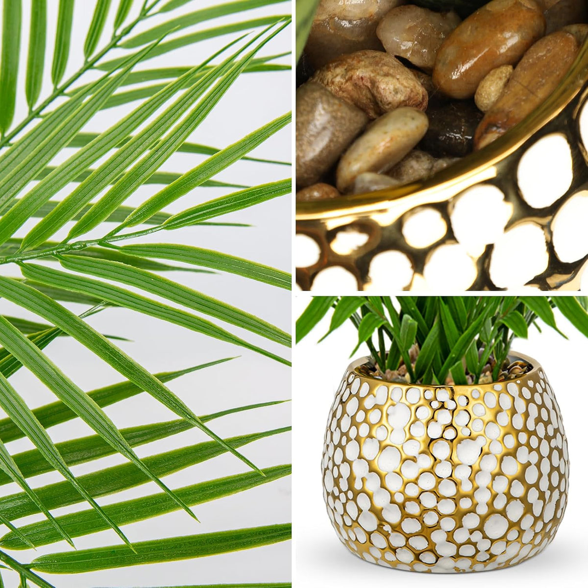 Briful Fake Plants 15'' Faux Palm Plant in Gold-White Pot | Realistic Tropical Artificial Plants Indoor for Home Farmhouse Mini Palm Tree Centerpieces for Tables Outdoors Kitchen Top Decor