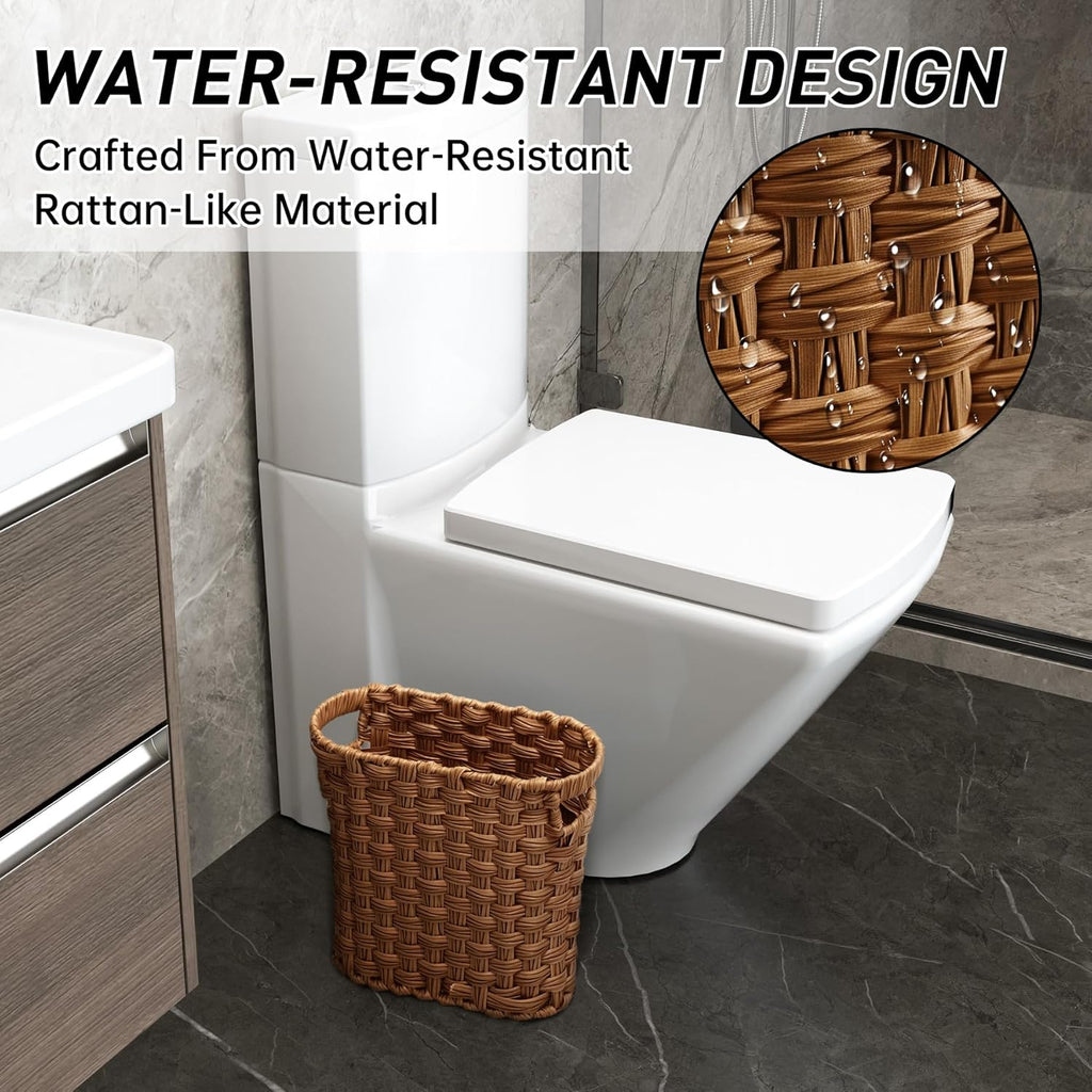 Brown Wicker Waste Basket with Built-in Handles - Multifunctional Mini Wicker Trash Can for Home and Office - Compact Design and Durable Construction with Fine Artisanal Craftsmanship