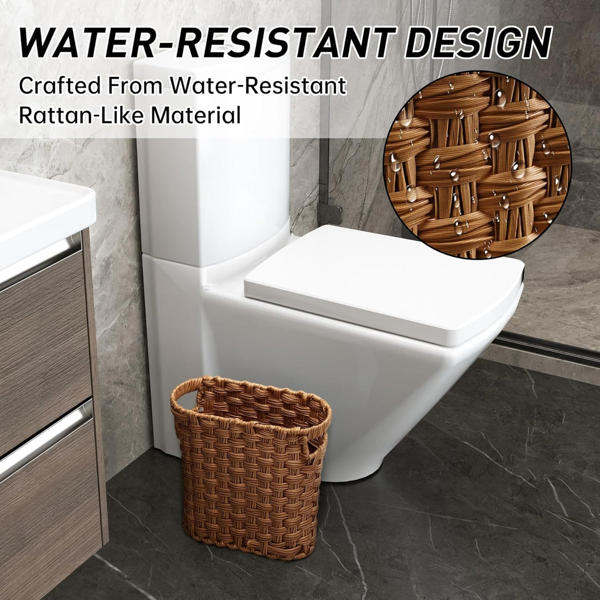 Brown Wicker Waste Basket with Built-in Handles - Multifunctional Mini Wicker Trash Can for Home and Office - Compact Design and Durable Construction with Fine Artisanal Craftsmanship