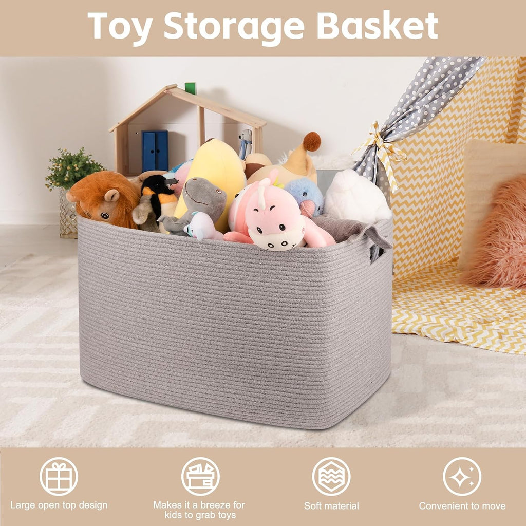 OIAHOMY 118L XXXLarge Rope Storage Basket, Oversized Blanket Basket Grey