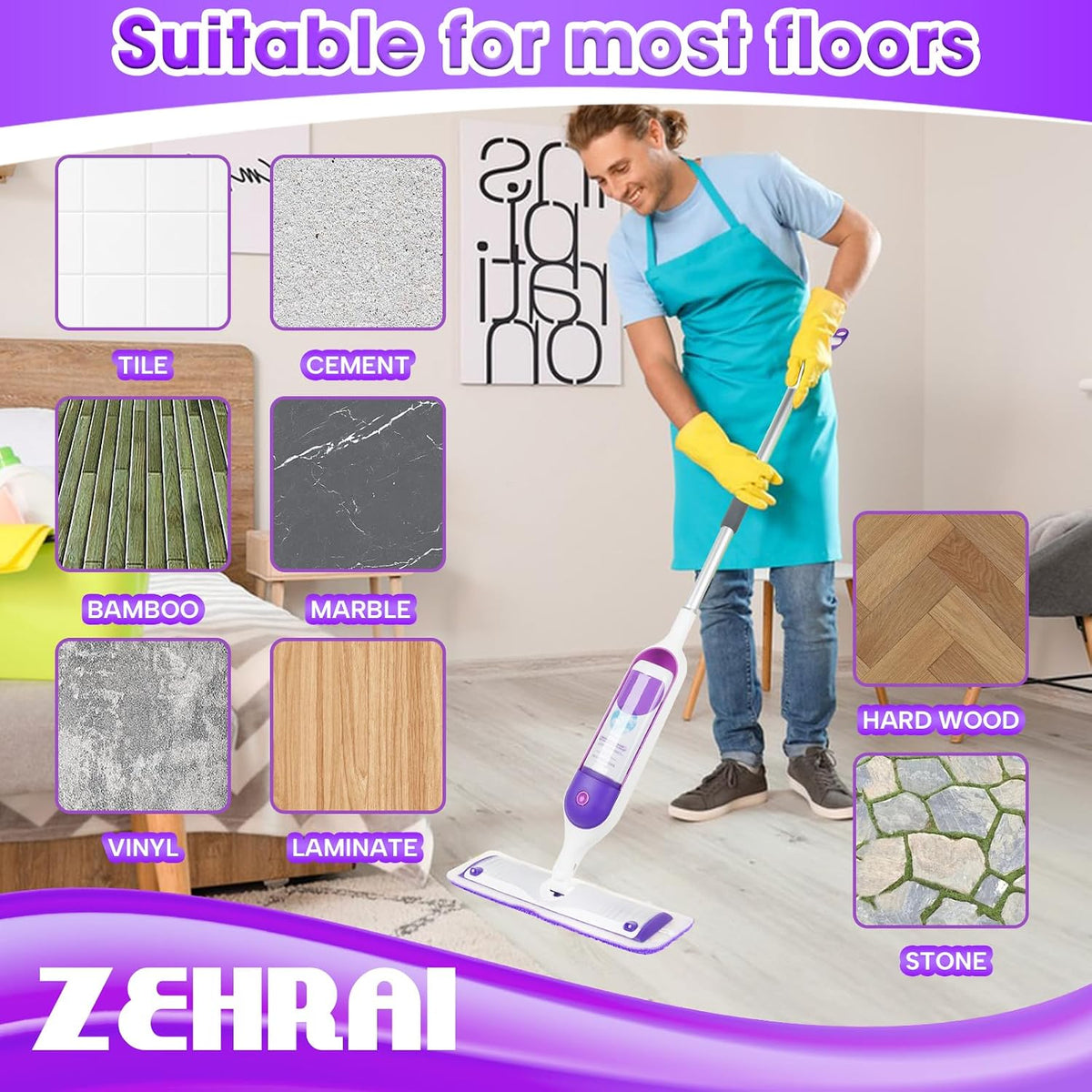 Microfiber Mop Pads 6 Pack for Swiffer PowerMop 13-15 Inch Washable