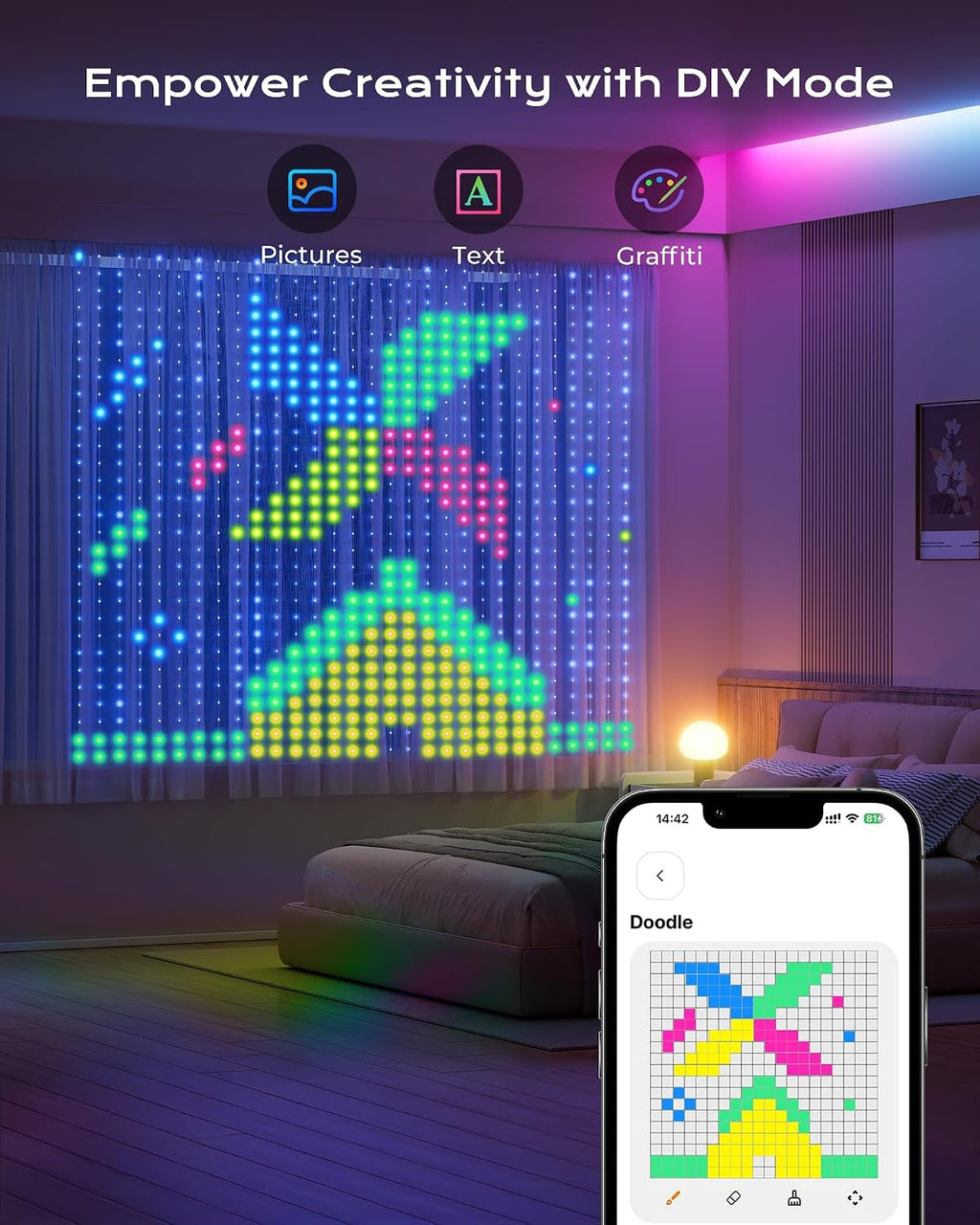 540 RGB LED Smart Curtain Lights with APP Control, 4.9x6.6Ft