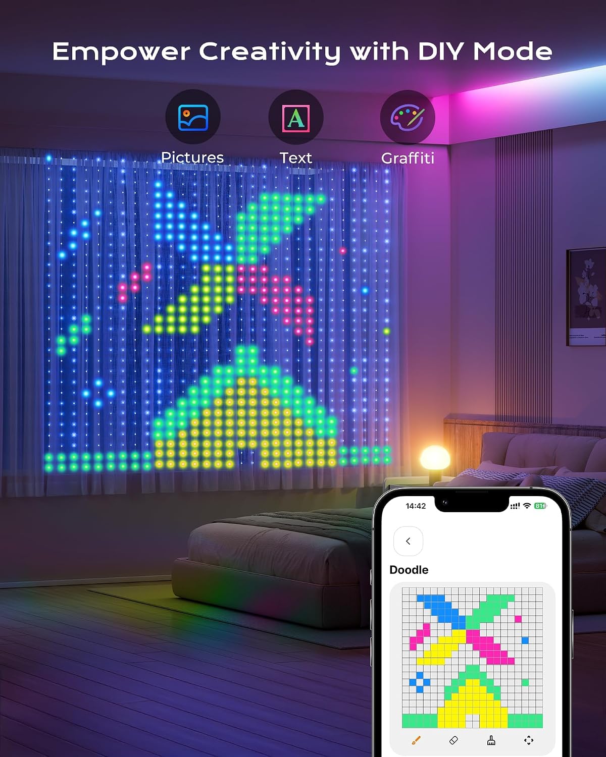 540 RGB LED Smart Curtain Lights with APP Control, 4.9x6.6Ft