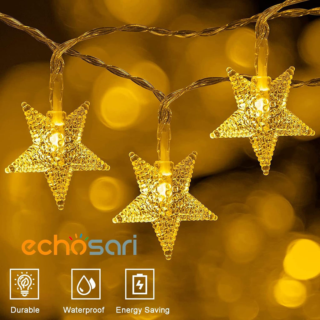 echosari 158IN Star String Lights Battery Operated Auto Timer Warm White