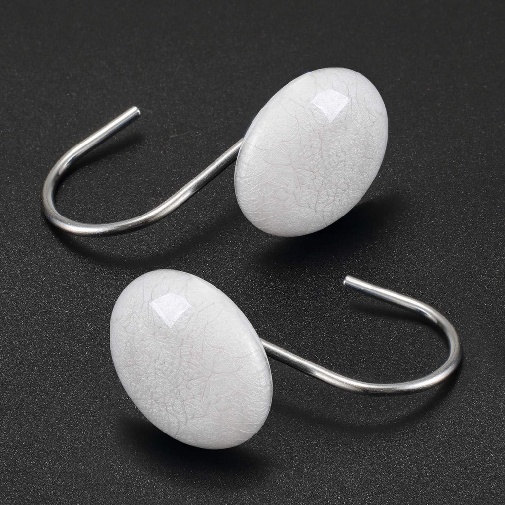 "CHICTIE OFF White Marble Shower Curtain Hooks Rings, Set of 12 Crack Stone Decorative Shower Curtain Hooks, Anti-Rust Shower Rings for Bathroom Curtains Rods ".