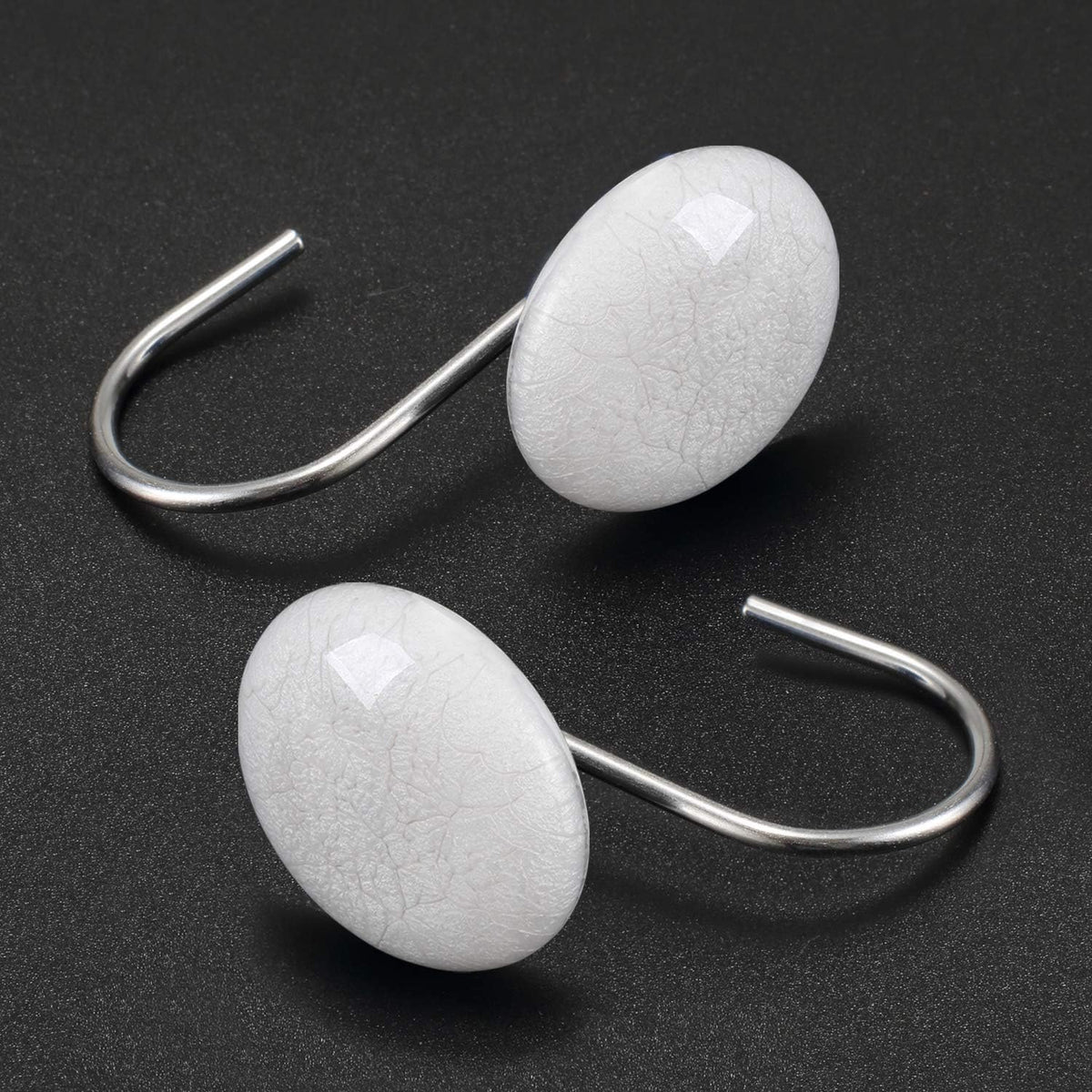 "CHICTIE OFF White Marble Shower Curtain Hooks Rings, Set of 12 Crack Stone Decorative Shower Curtain Hooks, Anti-Rust Shower Rings for Bathroom Curtains Rods ".