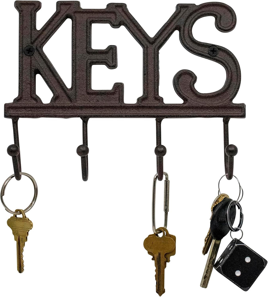 Stephanie Imports Rustic Cast Iron Keys Holder with 4 Key Hooks for Wall Mount (Rustic Bronze)