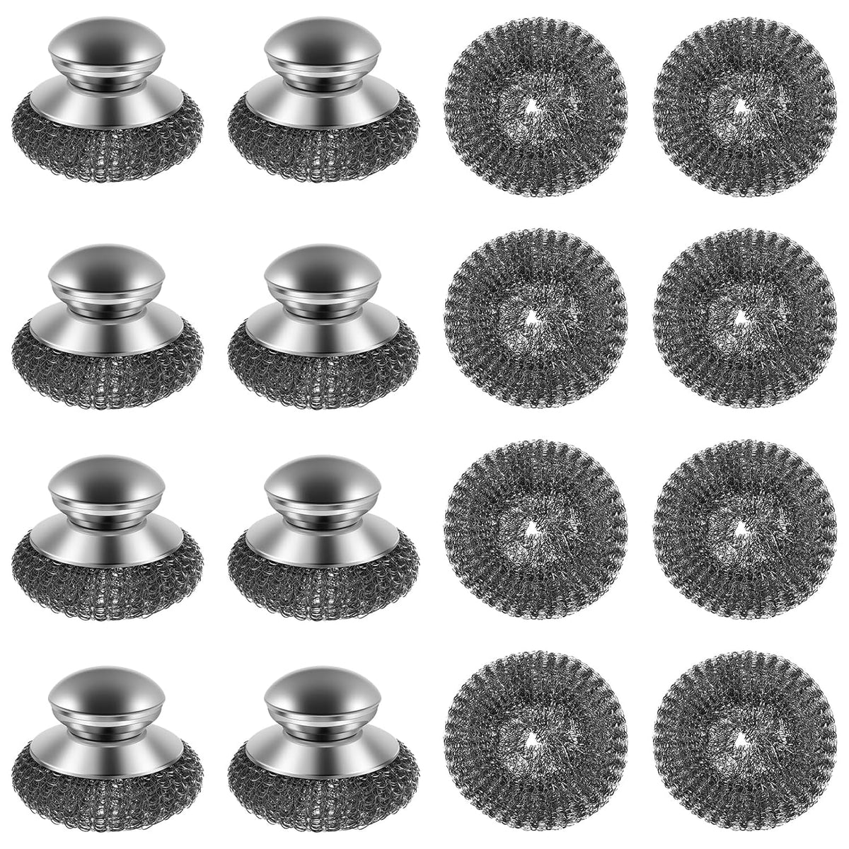 16 Pack Steel Wool Scrubber with 8 PCS Replacement Wire Pads Set, Replaceable Steel Pot Scrubber, Non Scratch Dish Sturdy, for Cleaning Pots, Pans, Grills, Sink