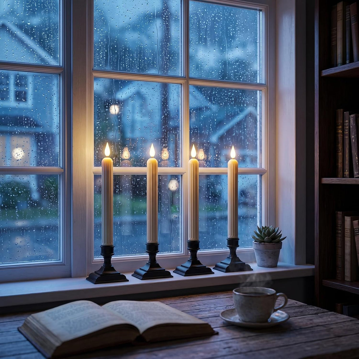 Christmas Window Flameless Taper Candles Sensor Dusk to Dawn(12AA Include)
