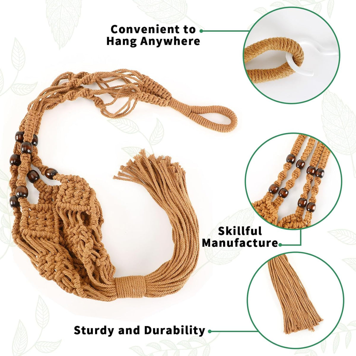 Augshy Jute Crochet Macrame Plant Hangers with Hooks, 2 Pack Hanging Holder
