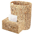 Wicker Trash Can and Rectangle Tissue Box Cover, 4 Gallon Water Hyacinth Bathroom Trash Can, Handwoven Napkin Holder, Narrow Small Waste Basket, Rustic Decorative Home Set for Bedroom,Bathroom,Office