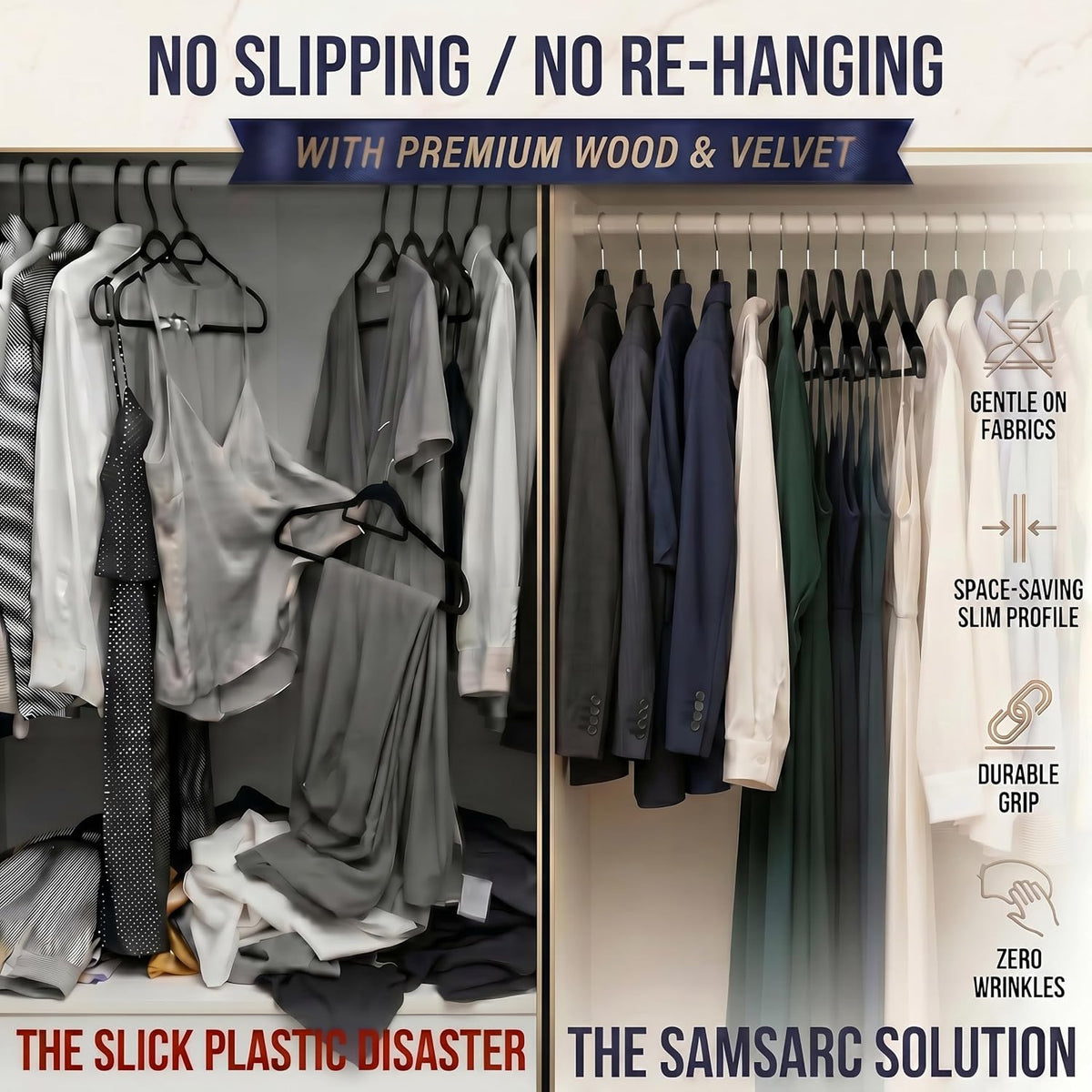 Wooden Hangers, 20 Pack, Non-Slip Velvet for Pants, Coats (Black)