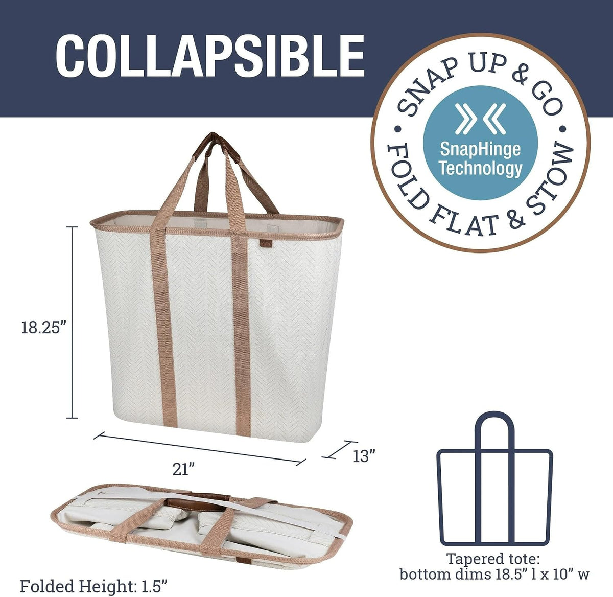 CleverMade Collapsible Laundry Baskets, 64L LUXE Caddy 2 Pack, Cream
