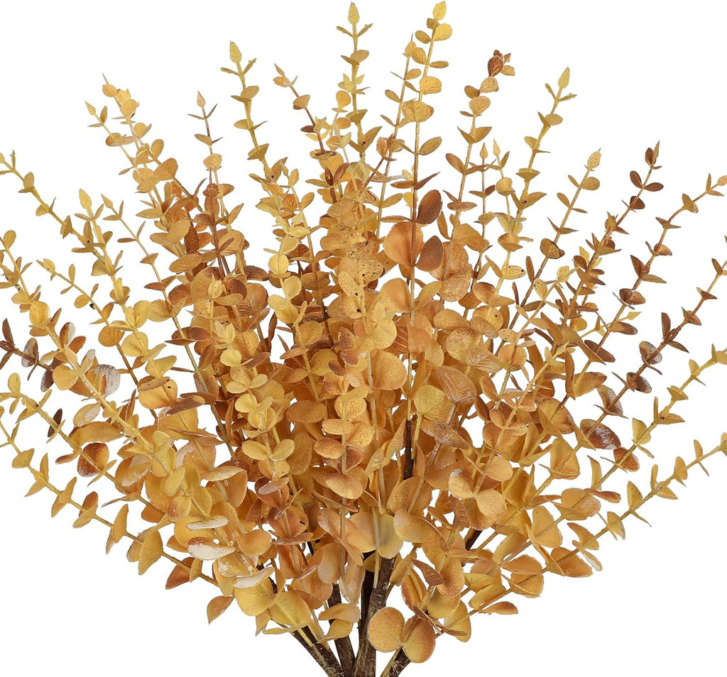 GnFlus Artificial Eucalyptus Stems Fall Yellow leaves 5 Pcs