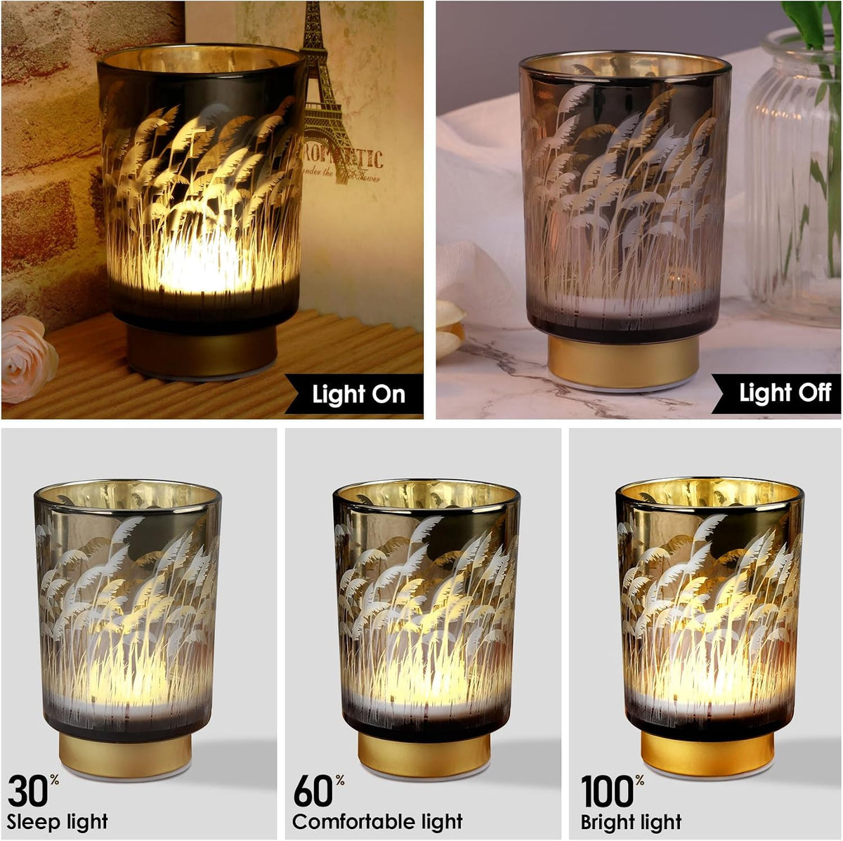Eywamage Small Battery Operated Table Lamp with Remote Timer, Pampas Glass Cordless Accent Lamp for Bedroom Kitchen Living Room