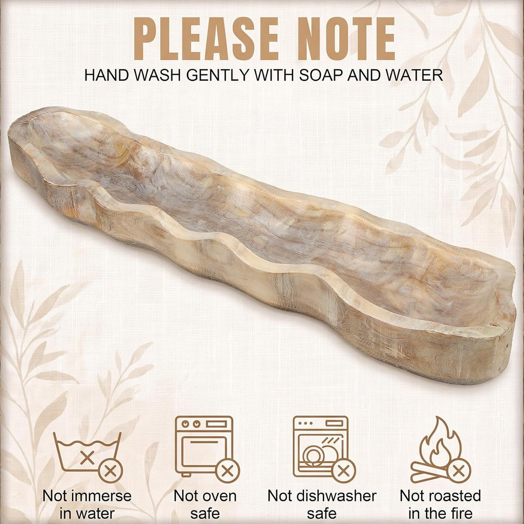 Nuogo 1 Pcs 30 Inch Wooden Decorative Dough Bowl, Wave Shaped