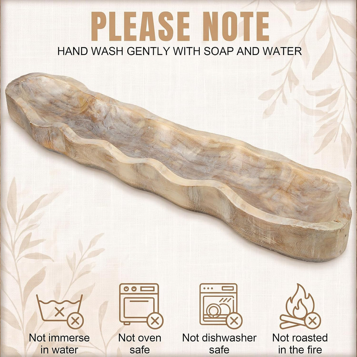 Nuogo 1 Pcs 30 Inch Wooden Decorative Dough Bowl, Wave Shaped