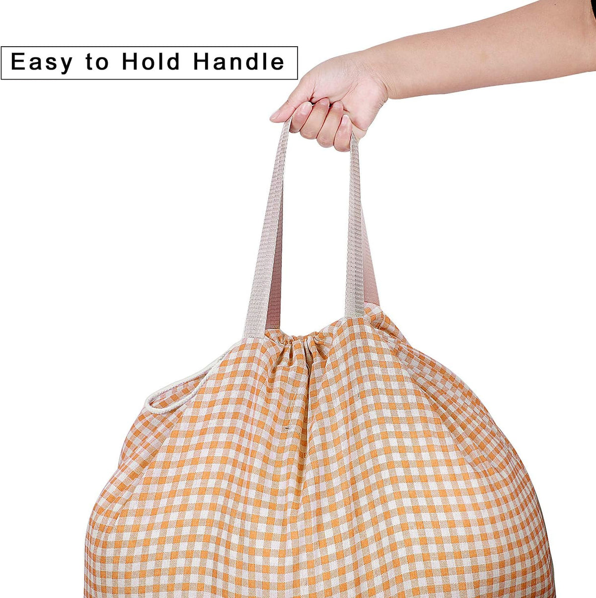Extra Large Laundry Bag with Drawstring and Handle, Heavy Duty Travel Dirty Clothes Bag for Laundromat and Household, Durable Rip-Stop Laundry Hamper Liner, 28 x 40 Inch, Check Orange