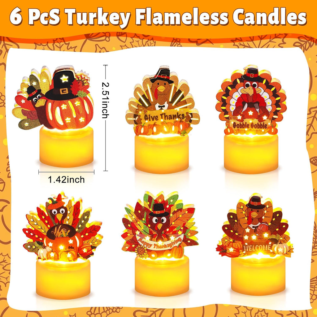 Thanksgiving Table Decorations 6 Pack Turkey Flameless LED Candles Battery Operated Turkey Tea Lights for Mantle Fireplace, Indoor Thanksgiving Decorations Centerpieces for Home Party Office
