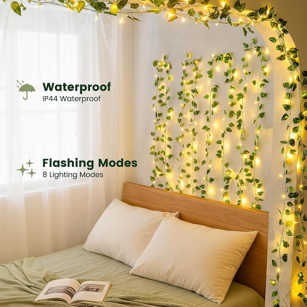 HEYFUNi Vines with Lights 23FT, Faux Pothos String Lights Plug in