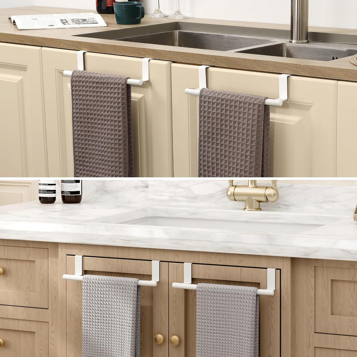 KES Over Cabinet Door Towel Bar Fit 1" Thick, Kitchen Towel Holder, White