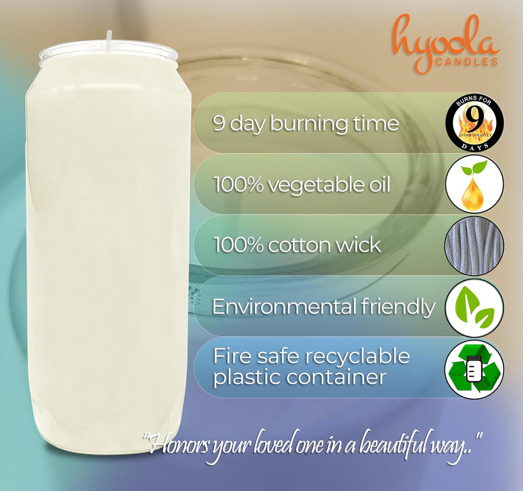 Hyoola 9 Day Prayer Candles 7" Tall Pillar Candles for Religious, Memorial, Party Decor, Vigil and Emergency Use - Vegetable Oil Wax in Plastic Jar Container, White (1 Pack)