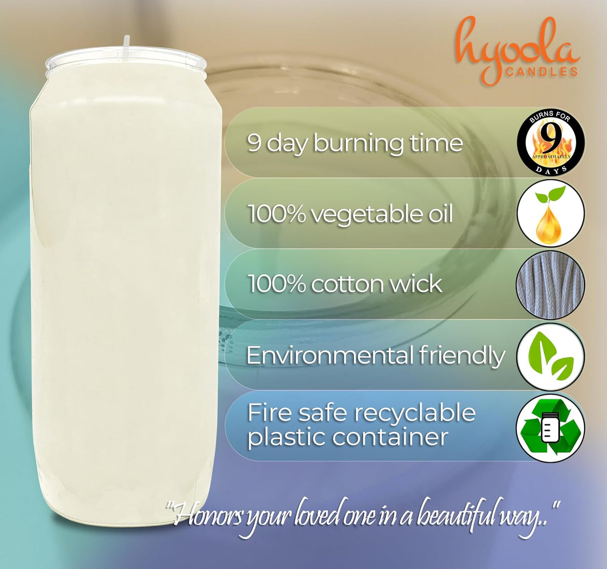 Hyoola 9 Day Prayer Candles 7 inch Tall Pillar Candles for Religious, Memorial, Party Decor, Vigil and Emergency Use - Vegetable Oil Wax in Plastic Jar Container, White (Pack of 3)