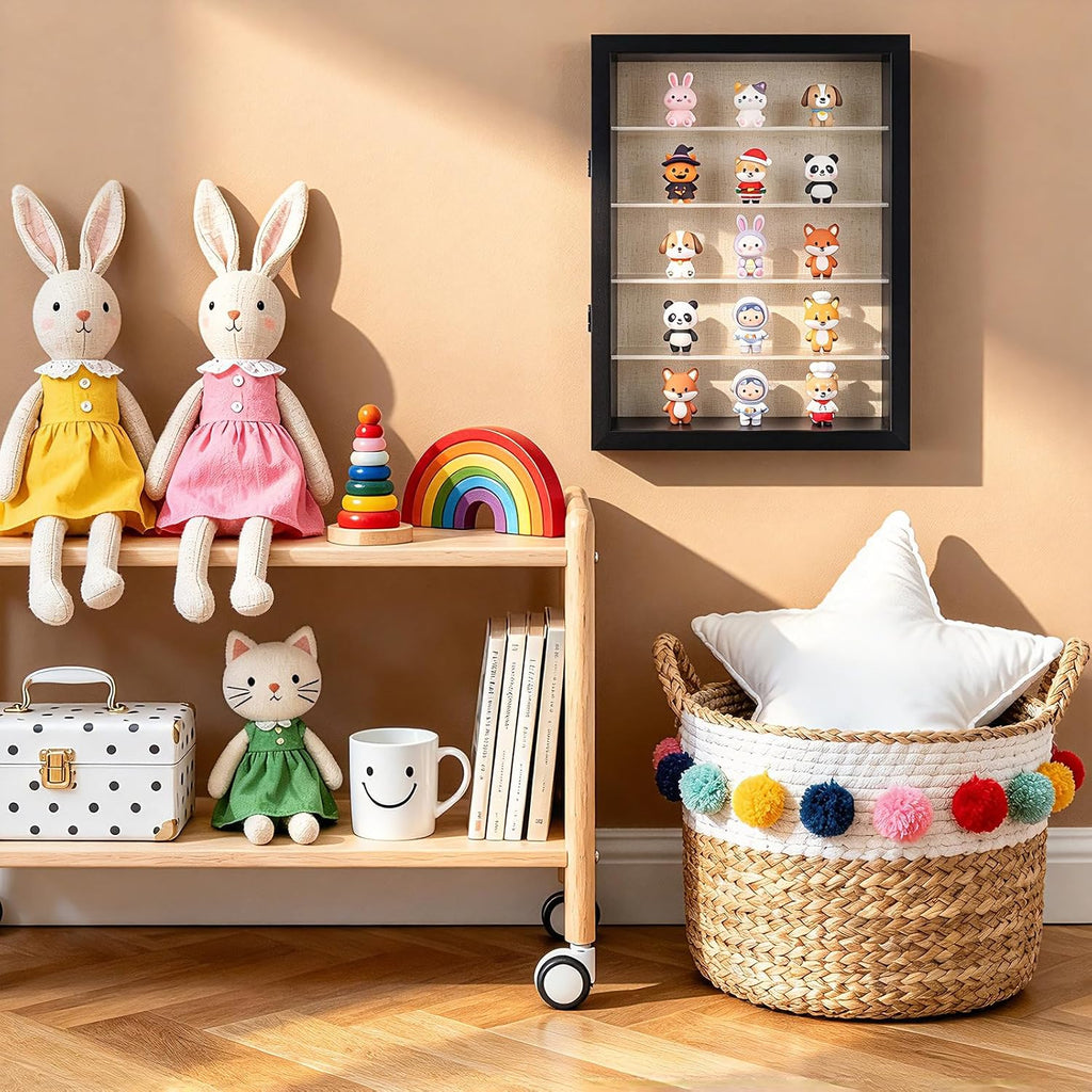 12x16 Shadow Box Display Cases with 4 Removable Clear Shelves, Black
