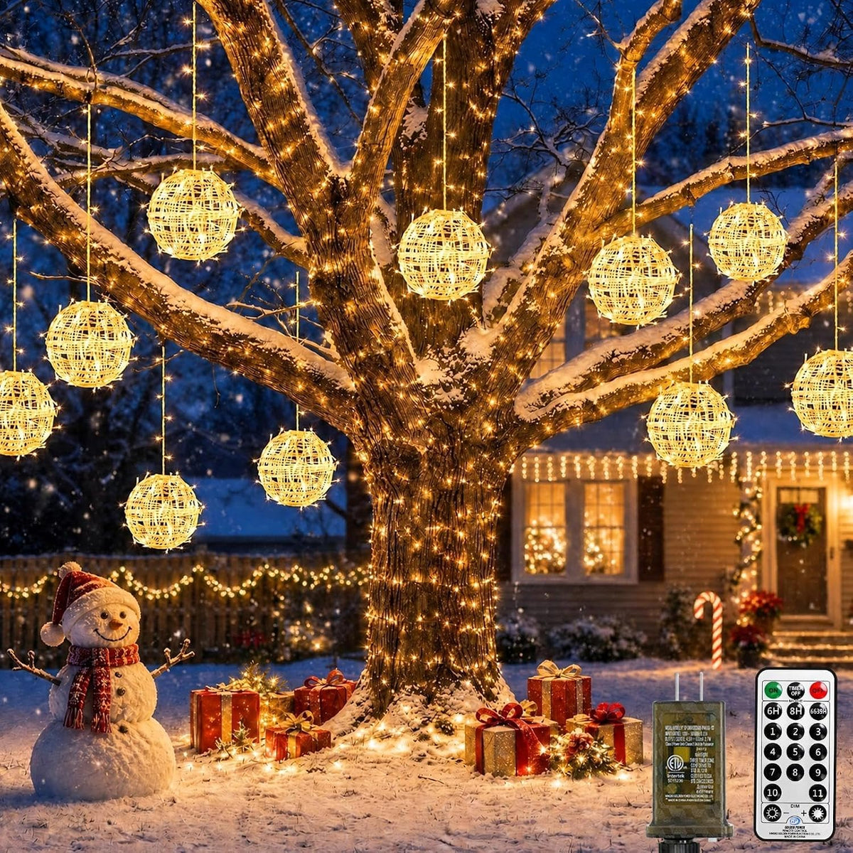 8 Pack 7.9" Christmas Light Balls Outdoor, Warm White & Multicolor