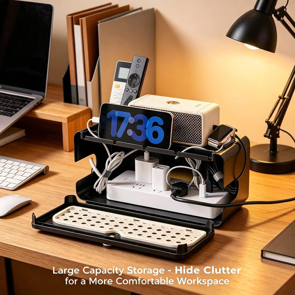 Faux Rattan Cable Management Box, Decorative Power Strip Cover