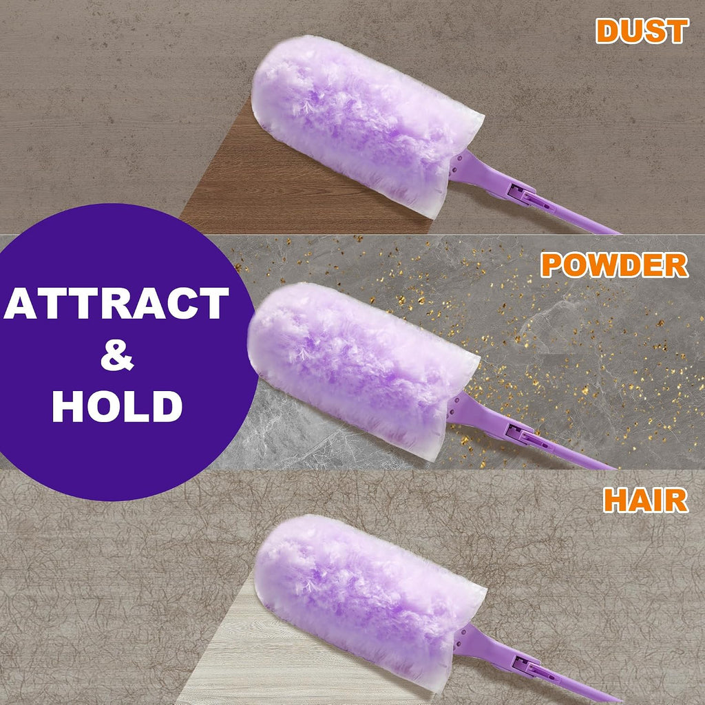 JOYMOOP Scented Telescopic Duster kit, 3FT Extendable Handle (Purple) + 24 Purple Refills for Swiffer Feather Duster,Easy Cleaning for Ceilings, Ceiling Fans, Blinds, Vents & Shelves
