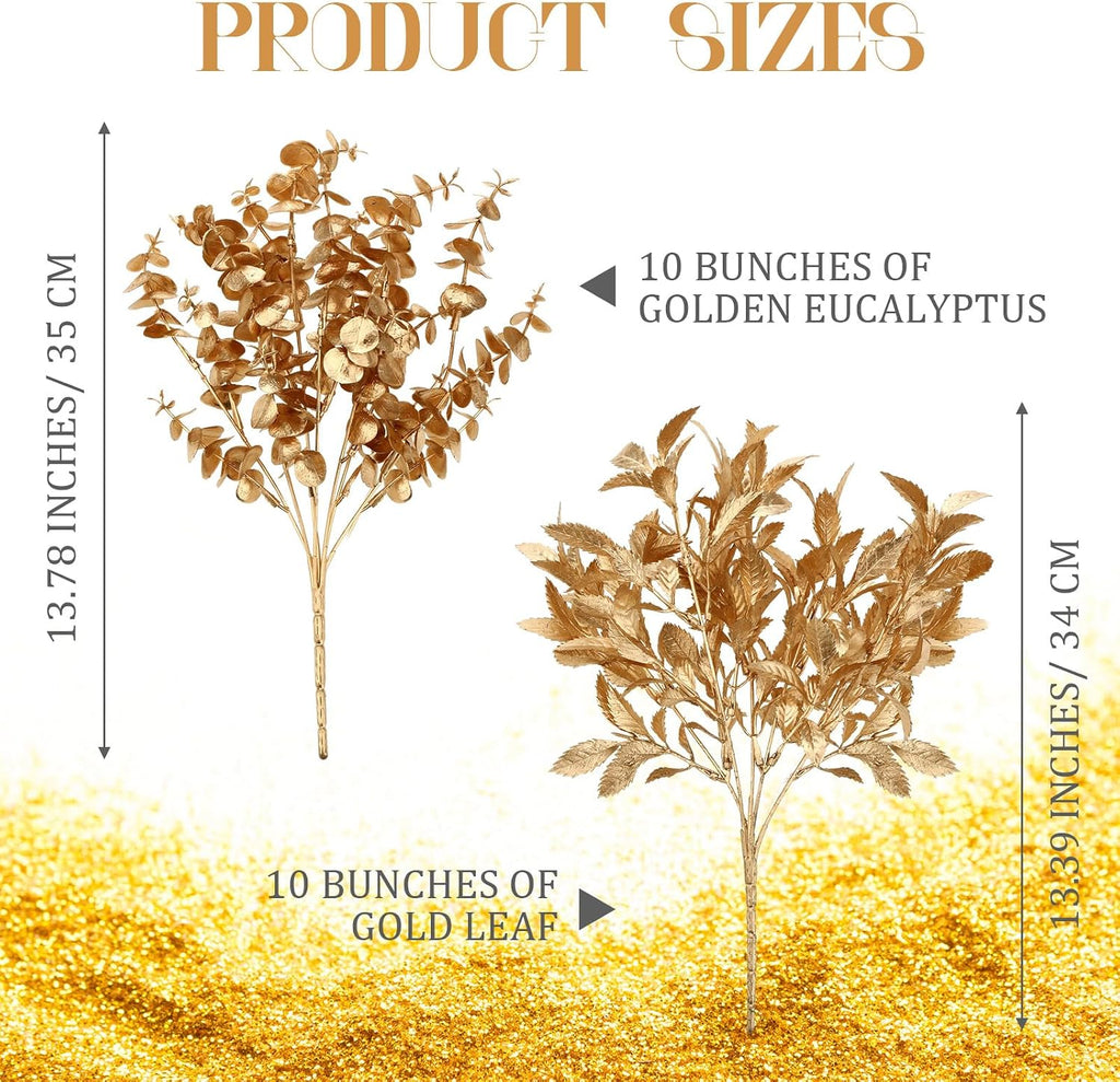 20 Pack Gold Artificial Plants for Christmas Artificial Eucalyptus Leaves